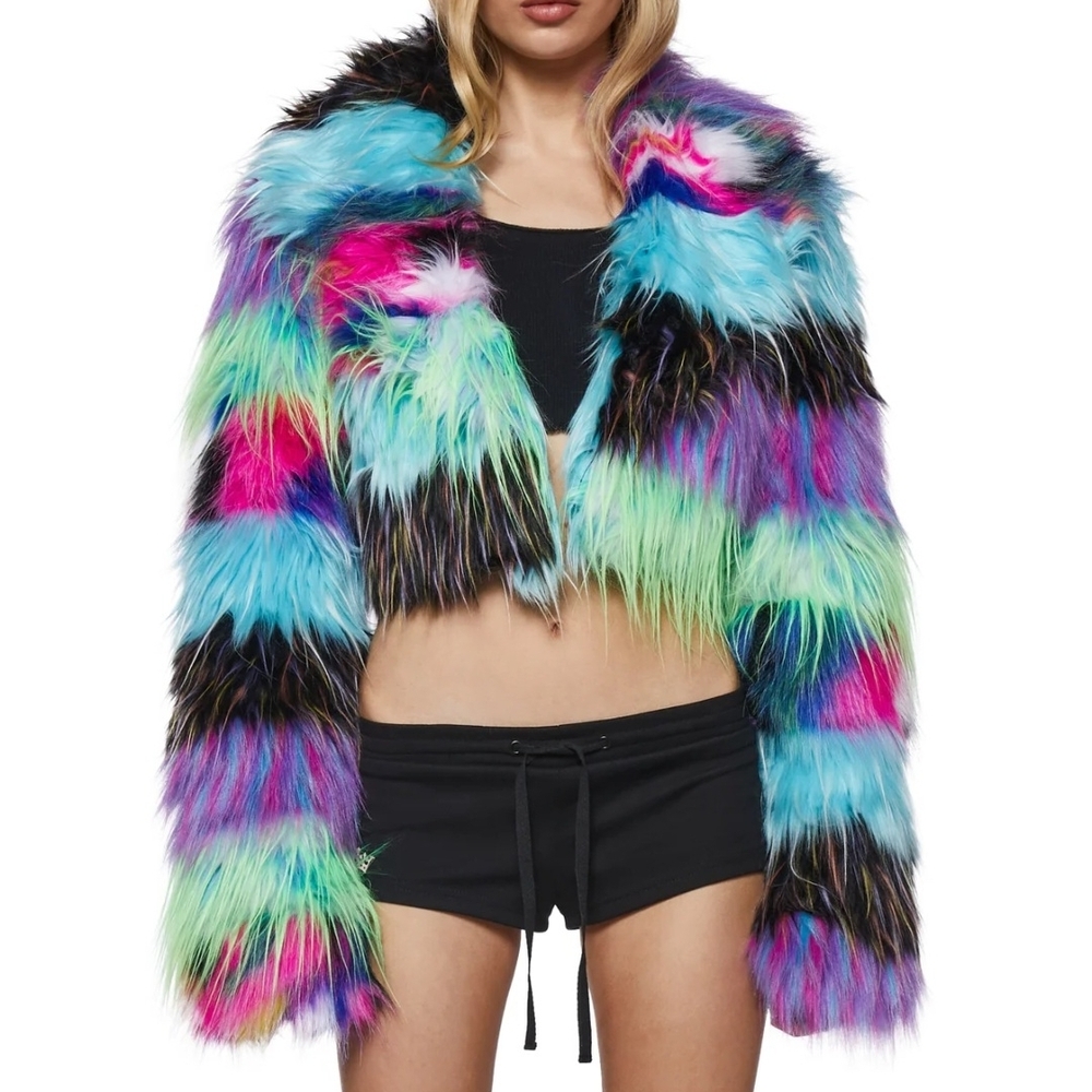 Multicolor Faux Fur Jacket XXS COACHELLA